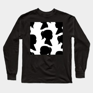 Girl Silhouette - Black on White Background Long Sleeve T-Shirt